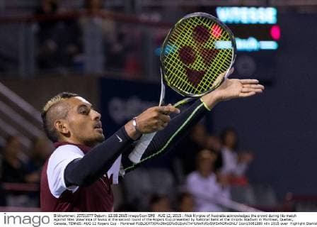 AUG 12, 2015 : Nick Kyrgios of Australia acknowledges the crowd during his match against Stan Wawrinka of Swiss in the second round of the Rogers Cup presented by National Bank at the Uniprix Stadium in Montreal, Quebec, Canada. TENNIS: AUG 12 Rogers Cup - Montreal Icon15081380 EDITORIAL USE ONLY