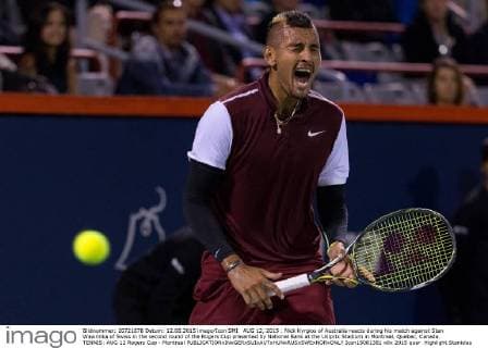 AUG 12, 2015 : Nick Kyrgios of Australia reacts during his match against Stan Wawrinka of Swiss in the second round of the Rogers Cup presented by National Bank at the Uniprix Stadium in Montreal, Quebec, Canada. TENNIS: AUG 12 Rogers Cup - Montreal Icon15081381 EDITORIAL USE ONLY