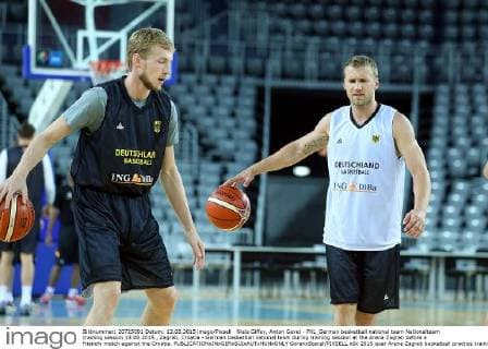 Niels Giffey, Anton Gavel - PXL_German basketball national team Nationalteam training session 13.08.2015., Zagreb, Croatia - German basketball national team during training session at the Arena Zagreb before a friendly match against the Croatia.  GoranxStanzl PIXSELL