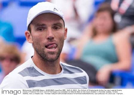 AUG 13, 2015 : Ivo Karlovic of Croatia reacts during his match against Jeremy Chardy of France in the third round of the Rogers Cup presented by National Bank at the Uniprix Stadium in Montreal, Quebec, Canada. TENNIS: AUG 13 Rogers Cup - Montreal Icon15081318 EDITORIAL USE ONLY