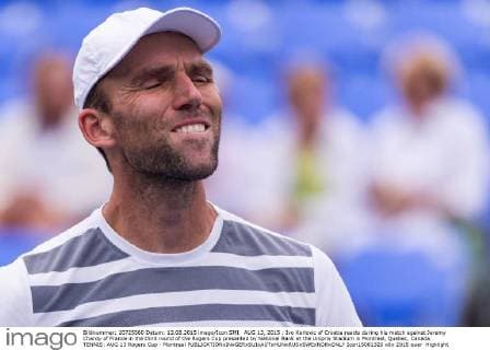 AUG 13, 2015 : Ivo Karlovic of Croatia reacts during his match against Jeremy Chardy of France in the third round of the Rogers Cup presented by National Bank at the Uniprix Stadium in Montreal, Quebec, Canada. TENNIS: AUG 13 Rogers Cup - Montreal Icon15081320 EDITORIAL USE ONLY