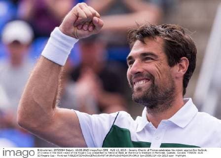 AUG 13, 2015 : Jeremy Chardy of France celebrates his victory against Ivo Karlovic of Croatia in the third round of the Rogers Cup presented by National Bank at the Uniprix Stadium in Montreal, Quebec, Canada. TENNIS: AUG 13 Rogers Cup - Montreal Icon15081324 EDITORIAL USE ONLY