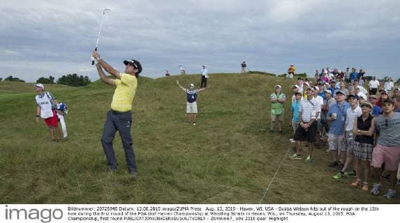 Aug. 13, 2015 - Haven, WI, USA - Bubba Watson hits out of the rough on the 15th hole during the first round of the PGA Golf Herren Championship at Whistling Straits in Haven, Wis., on Thursday, August 13, 2015. PGA Championship, first round - ZUMAm67_