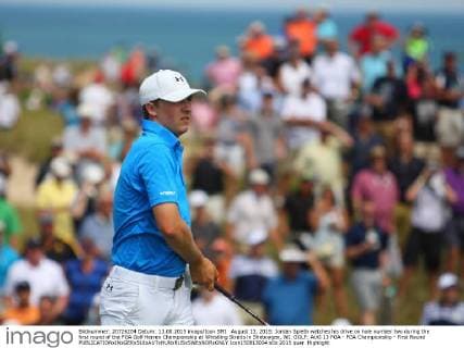 August 13, 2015: Jordan Spieth watches his drive on hole number two during the first round of the PGA Golf Herren Championship at Whistling Straits in Sheboygan, WI. GOLF: AUG 13 PGA - PGA Championship - First Round Icon150813004 EDITORIAL USE ONLY