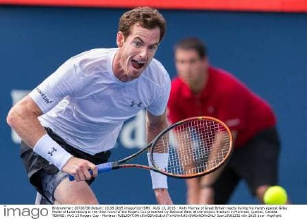 AUG 13, 2015 : Andy Murray of Great Britain reacts during his match against Gilles Muller of Luxembourg in the third round of the Rogers Cup presented by National Bank at the Uniprix Stadium in Montreal, Quebec, Canada. TENNIS: AUG 13 Rogers Cup - Montreal Icon15081332 EDITORIAL USE ONLY