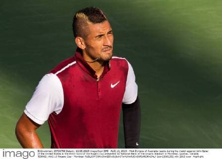 AUG 13, 2015 : Nick Kyrgios of Australia reacts during his match against John Isner of the United States in the third round of the Rogers Cup presented by National Bank at the Uniprix Stadium in Montreal, Quebec, Canada. TENNIS: AUG 13 Rogers Cup - Montreal Icon15081352 EDITORIAL USE ONLY