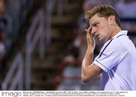 AUG 13, 2015 : David Goffin of Belgium looks dejected during his match against Kei Nishikori of Japan in the third round of the Rogers Cup presented by National Bank at the Uniprix Stadium in Montreal, Quebec, Canada. TENNIS: AUG 13 Rogers Cup - Montreal Icon15081382 EDITORIAL USE ONLY