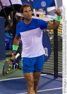 AUG 13, 2015 : Rafael Nadal of Spain reacts as he defeats Mikhail Youzhny of Russia in the third round of the Rogers Cup presented by National Bank at the Uniprix Stadium in Montreal, Quebec, Canada. TENNIS: AUG 13 Rogers Cup - Montreal Icon15081377 EDITORIAL USE ONLY