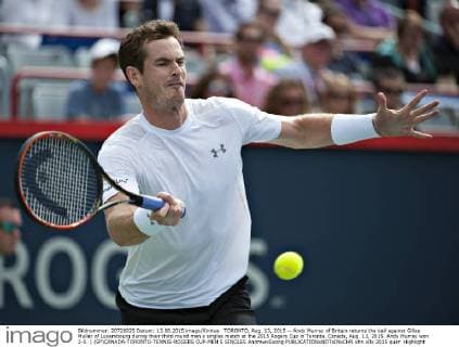 TORONTO, Aug. 13, 2015 -- Andy Murray of Britain returns the ball against Gilles Muller of Luxembourg during their third round men s singles match at the 2015 Rogers Cup in Toronto, Canada, Aug. 13, 2015. Andy Murray won 2-0. ) (SP)CANADA-TORONTO-TENNIS-ROGERS CUP-MEN S SINGLES AndrewxSoong 