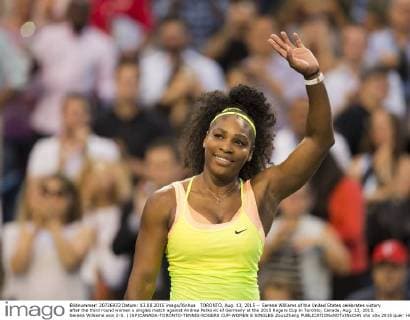 TORONTO, Aug. 13, 2015 -- Serena Williams of the United States celebrates victory after the third round women s singles match against Andrea Petkovic of Germany at the 2015 Rogers Cup in Toronto, Canada, Aug. 13, 2015. Serena Williams won 2-0. ) (SP)CANADA-TORONTO-TENNIS-ROGERS CUP-WOMEN S SINGLES ZouxZheng 