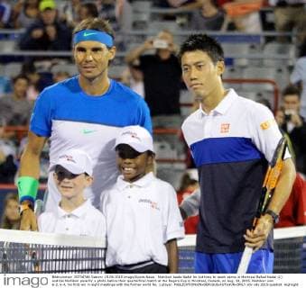 Nishikori beats Nadal for 1st time to reach semis in Montreal Rafael Nadal (L) and Kei Nishikori pose for a photo before their quarterfinal match at the Rogers Cup in Montreal, Canada, on Aug. 14, 2015. Nishikori won 6-2, 6-4, his first win in eight meetings with the former world No. 1 player. 