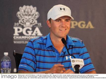 August 14, 2015: Jordan Spieth made six birdies and just a single bogey to shoot 5-under-par 67 in round two action. Jordan answers questions after the second round of the PGA Golf Herren Championship at Whistling Straits in Kohler, WI. CHECK MEID below JOB ID GOLF: AUG 14 PGA - PGA Championship - Second Round Icon150814001 EDITORIAL USE ONLY