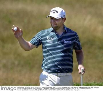 Aug. 15, 2015 - Milwaukee, WI, USA - Branden Grace eyes the crowd after sinking a putt for a birdie on the first hold during round 3 of the PGA Golf Herren Championship on Saturday, Aug. 15, 2015 at Whistling Straits in Haven, Wis. PGA Championship - ZUMAm67_