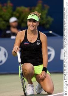 AUG 15, 2015: Belinda Bencic of Switzerland reacts after winning a point against Serena Williams of the United States during their semi-final match of the Rogers Cup tournament at the Aviva Centre in Toronto, Ontario, Canada. TENNIS: AUG 15 Rogers Cup - Toronto Icon15081505882 EDITORIAL USE ONLY