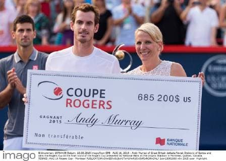 AUG 16, 2015 : Andy Murray of Great Britain defeats Novak Djokovic of Serbia and wins the Rogers Cup in the final round of the Rogers Cup presented by National Bank at the Uniprix Stadium in Montreal, Quebec, Canada. TENNIS: AUG 16 Rogers Cup - Montreal Icon15081660 EDITORIAL USE ONLY