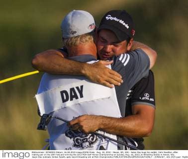 Aug. 16, 2015 - Haven, WI, USA - Jason Day hugs his caddie, Colin Swatton, after making par on the 18th hole and winning the 2015 PGA Golf Herren Championship on Sunday, Aug. 16, 2015, at Whistling Straits in Haven, Wis. Jason Day outduels Jordan Spieth, gets record breaking win at PGA Championship - ZUMAm67_