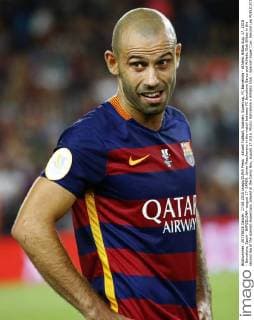Aktuell Fußball, Spanien, Supercup, FC Barcelona - Athletic Bilbao Aug. 17, 2015 - Barcelona, Spain - BARCELONA -august 17- SPAIN: Javier Mascherano in the match between FC Barcelona Barca and Athletic Club Bilbao in the second leg of the spanish Supercopa, played at the Camp Nou, august 17 2015. Photo: Barcelona v Athletic Club - Spanish Super Cup: Second Leg  - ZUMAn230