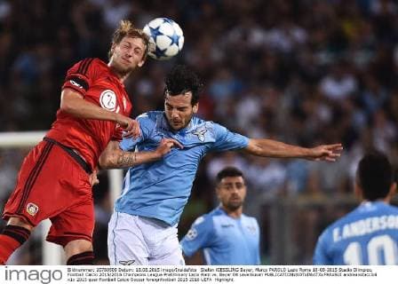 Stefan KIESSLING Bayer, Marco PAROLO Lazio Roma 18-08-2015 Stadio Olimpico, Football Calcio 2015 2016 Champions League Preliminary Lazio Rom vs. Bayer 04 Leverkusen andreaxstaccioli