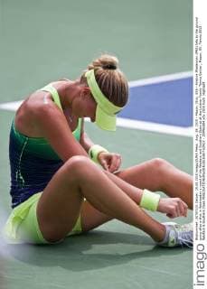 Aug. 19, 2015 - Mason, Ohio, USA - Kristina Mladenovic (FRA) falls to the ground going after a shot in Wednesday s round of the Western and Southern Open at at the Lindner Family Tennis Center , Mason, Oh. Tennis 2015 - Western & Southern Open - ZUMAs304