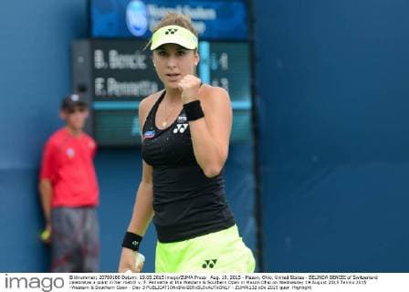 Aug. 19, 2015 - Mason, Ohio, United States - BELINDA BENCIC of Switzerland celebrates a point in her match v. F. Pennetta at the Western & Southern Open in Mason Ohio on Wednesday 19 August 2015 Tennis 2015 -Western & Southern Open - Day 3 - ZUMAl132