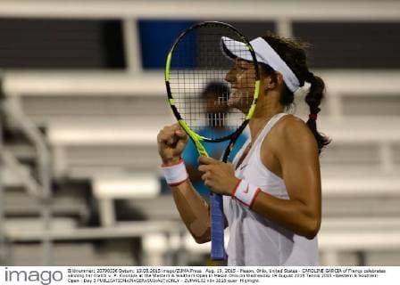 Aug. 19, 2015 - Mason, Ohio, United States - CAROLINE GARCIA of France celebrates winning her match v. P. Kviotova at the Western & Southern Open in Mason Ohio on Wednesday 19 August 2015 Tennis 2015 -Western & Southern Open - Day 3 - ZUMAl132