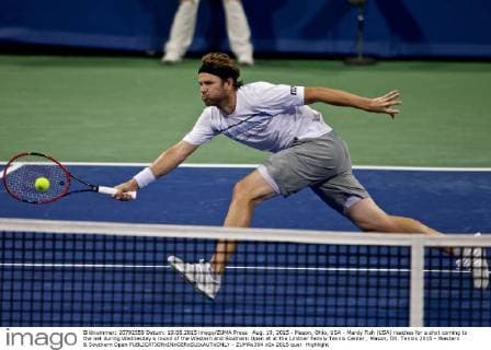 Aug. 19, 2015 - Mason, Ohio, USA - Mardy Fish (USA) reaches for a shot coming to the net during Wednesday s round of the Western and Southern Open at at the Lindner Family Tennis Center , Mason, Oh. Tennis 2015 - Western & Southern Open - ZUMAs304