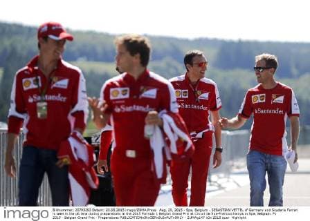 Aug. 20, 2015 - Spa, Belgium - SEBASTIAN VETTEL of Germany and Scuderia Ferrari is seen in the pit lane during preparations to the 2015 Formula 1 Belgian Grand Prix at Circuit de Spa-Francorchamps in Spa, Belgium. F1 2015 - Belgian Grand Prix - Preparations - ZUMAg147
