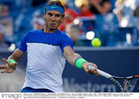 Aug. 20, 2015 - Mason, Ohio, USA - Rafael Nadal (ESP) warms up prior to his match at Thursday s round of the Western and Southern Open at at the Lindner Family Tennis Center , Mason, Oh. Tennis 2015 - Western And Southern Open - ZUMAs304