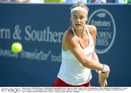 Aug. 20, 2015 - Mason, Ohio, United States - ANNA KAROLINA SCHMIEDLOVA in action in her match v. V. Lepchenko at the Western & Southern Open in Mason Ohio on Thursday 20 August 2015 Tennis 2015 -Western & Southern Open - Day 4 - ZUMAl132