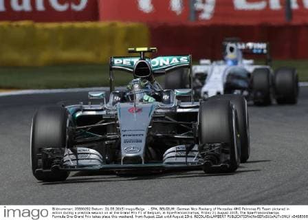 - SPA, BELGIUM: German Nico Rosberg of Mercedes AMG Petronas F1 Team pictured in action during a practice session on at the Grand Prix F1 of Belgium, in Spa-Francorchamps, Friday 21 August 2015. The Spa-Francorchamps Formula One Grand Prix takes place this weekend, from August 21st until August 23rd. NICOLASxLAMBERT  x04683889x