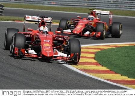 - SPA, BELGIUM: German Sebastian Vettel of Scuderia Ferrari pictured in action during a practice session at the Grand Prix F1 of Belgium, in Spa-Francorchamps, Friday 21 August 2015. The Spa-Francorchamps Formula One Grand Prix takes place this weekend, from August 21st until August 23rd. NICOLASxLAMBERT  x04683927x