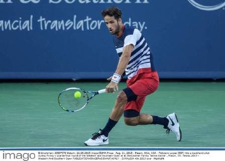 Aug. 21, 2015 - Mason, Ohio, USA - Feliciano Lopez (ESP) hits a backhand shot during Friday s quarterfinal round of the Western and Southern Open at at the Lindner Family Tennis Center , Mason, Oh. Tennis 2015 - Western And Southern Open - ZUMAs304