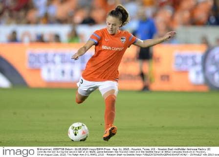 Aug. 21, 2015 - Houston, Texas, U.S - Houston Dash midfielder Andressa Machry (2) controls the ball during the second half of an NWSL game between the Houston Dash and the Seattle Reign at BBVA Compass Stadium in Houston, TX on August 21st, 2015. The Reign won 3-0. NWSL 2015 - Houston Dash vs Seattle Reign - ZUMAs127