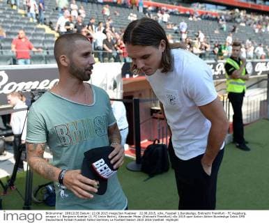 22.08.2015, xjhx, Fussball 1.Bundesliga, Eintracht Frankfurt - FC Augsburg, emspor v.l. Benjamin Koehler (1. FC Union Berlin), Alexander Meier (Eintracht Frankfurt)