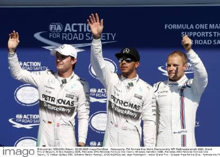 Motorsports: FIA Formula One World Championship WM Weltmeisterschaft 2015, Grand Prix of Belgium, 6 Nico Rosberg (GER, Mercedes AMG Petronas Formula One Team), 44 Lewis Hamilton (GBR, Mercedes AMG Petronas Formula One Team), 77 Valtteri Bottas (FIN, Williams Martini Racing), xHOCHxZWEIx