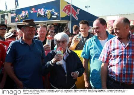 Belgian Grand Prix, Spa - Francorchamps 20 - 23 August 2015 22.08.2015 - Bernie Ecclestone (GBR), President and CEO of FOM meet belgian farmers for a milk action. 