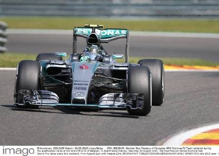 - SPA, BELGIUM: German Nico Rosberg of Mercedes AMG Petronas F1 Team pictured during the qualification races at the Grand Prix F1 of Belgium, in Spa-Francorchamps, Saturday 22 August 2015. The Spa-Francorchamps Formula One Grand Prix takes place this weekend, from August 21st until August 23rd. BRUNOxFAHY  x04684707x