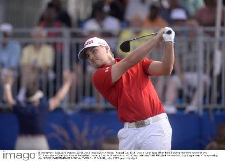 August 22, 2015: Austin Cook tees off on hole 1 during the third round of the 2015 Wyndham Championship at Sedgefield Country Club in Greensboro, NC. PJ Ward-Brown CSM PGA Golf Herren Golf: 2015 Wyndham Championship day 3 - ZUMAc04_