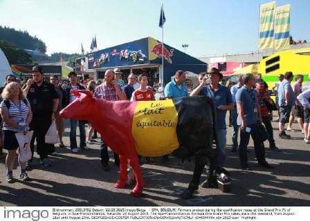 - SPA, BELGIUM: Farmers protest during the qualification races at the Grand Prix F1 of Belgium, in Spa-Francorchamps, Saturday 22 August 2015. The Spa-Francorchamps Formula One Grand Prix takes place this weekend, from August 21st until August 23rd. GEORGESxDExCOSTER  x04684496x