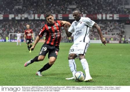 JEREMY PIED (ogcn) - HERVE BAZILE (smc) FOOTBALL : Nice vs Caen - Ligue 1 - 22 08 2015 FEPxxx 