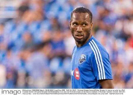 AUG 22, 2015 : Montreal Impact forward Didier Drogba 11 warms up prior to a MLS Fussball Herren USA game between the Philadelphia Union and the Montreal Impact at the Saputo Stadium in Montreal, Quebec, Canada. SOCCER: AUG 22 MLS - Union at Impact Icon15082205 EDITORIAL USE ONLY