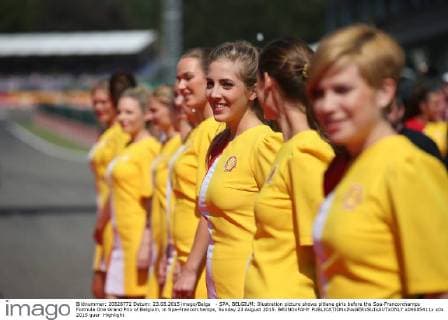 - SPA, BELGIUM: Illustration picture shows pitlane girls before the Spa-Francorchamps Formula One Grand Prix of Belgium, in Spa-Francorchamps, Sunday 23 August 2015. BRUNOxFAHY  x04685411x