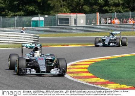 - SPA, BELGIUM: British Lewis Hamilton of Mercedes AMG Petronas F1 Team and German Nico Rosberg of Mercedes AMG Petronas F1 Team pictured during the Spa-Francorchamps Formula One Grand Prix of Belgium, in Spa-Francorchamps, Sunday 23 August 2015. BRUNOxFAHY  x04685494x