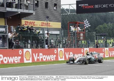 - SPA, BELGIUM: British Lewis Hamilton of Mercedes AMG Petronas F1 Team pictured at the end of the Spa-Francorchamps Formula One Grand Prix of Belgium, in Spa-Francorchamps, Sunday 23 August 2015. NICOLASxLAMBERT  x04685654x