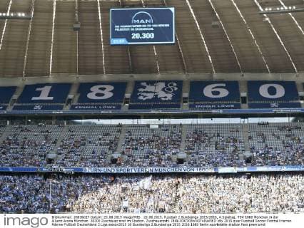 23.08.2015, Fussball 2.Bundesliga 2015 2016, 4.Spieltag, TSV 1860 München in der Allianz-Arena München. 20300 Zuschauer sind im Stadion. Zuschauerzahl. 