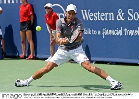 Aug. 23, 2015 - Mason, Ohio, USA - Novak Djokovic (SRB) hits a return shot during Sunday s final round of the Western and Southern Open at at the Lindner Family Tennis Center , Mason, Oh. Federer won in two sets 7-6, 6-3. Tennis 2015 - Western And Southern Open - ZUMAs304