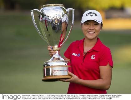 Aug. 23, 2015 - Coquitlam, British Columbia, Canada - Lydia Ko of New Zealand poses with the trophy after her victory during Round 4 of the Canadian Pacific Women s Open at the Vancouver Golf Club on August 23, 2015 in Vancouver, Canada. Golf 2015 - LPGA Golf Damen - ZUMAc132