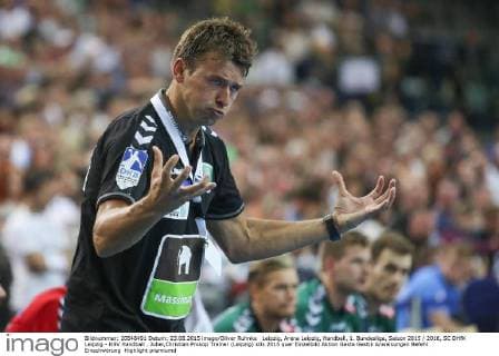 Leipzig, Arena Leipzig, Handball, 1. Bundesliga, Saison 2015 2016, SC DHfK Leipzig - HSV Handball , Jubel,Christian Prokop Trainer (Leipzig)