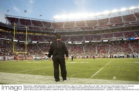 Aug. 23, 2015 - Santa Clara, CA, USA - San Francisco 49ers head coach Jim Tomsula watches game on the sidelines in the fourth quarter during a preseason game against the Dallas Cowboys at Levi s Stadium Sunday August 23, 2015 in Santa Clara, Calif. Sacramento California News - Aug. 23, 2015 - ZUMAs76_