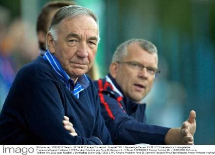 Fussball DFL 1.Bundesliga Damen 25.08.2015 Waldstadion Ludwigsfelde Freundschaftsspiel Testspiel 1 FFC Turbine Potsdam geg Paris St Germain 1 : 1 Bernd SCHROEDER Trainer Turbine Dirk HEINRICHS CoTrainer Turbine